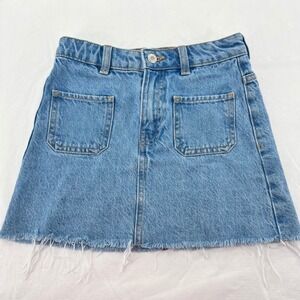 MNG Kids Denim Lab Girls Size 10 Medium Wash Blue Frayed Hem Mini Skirt 140cm